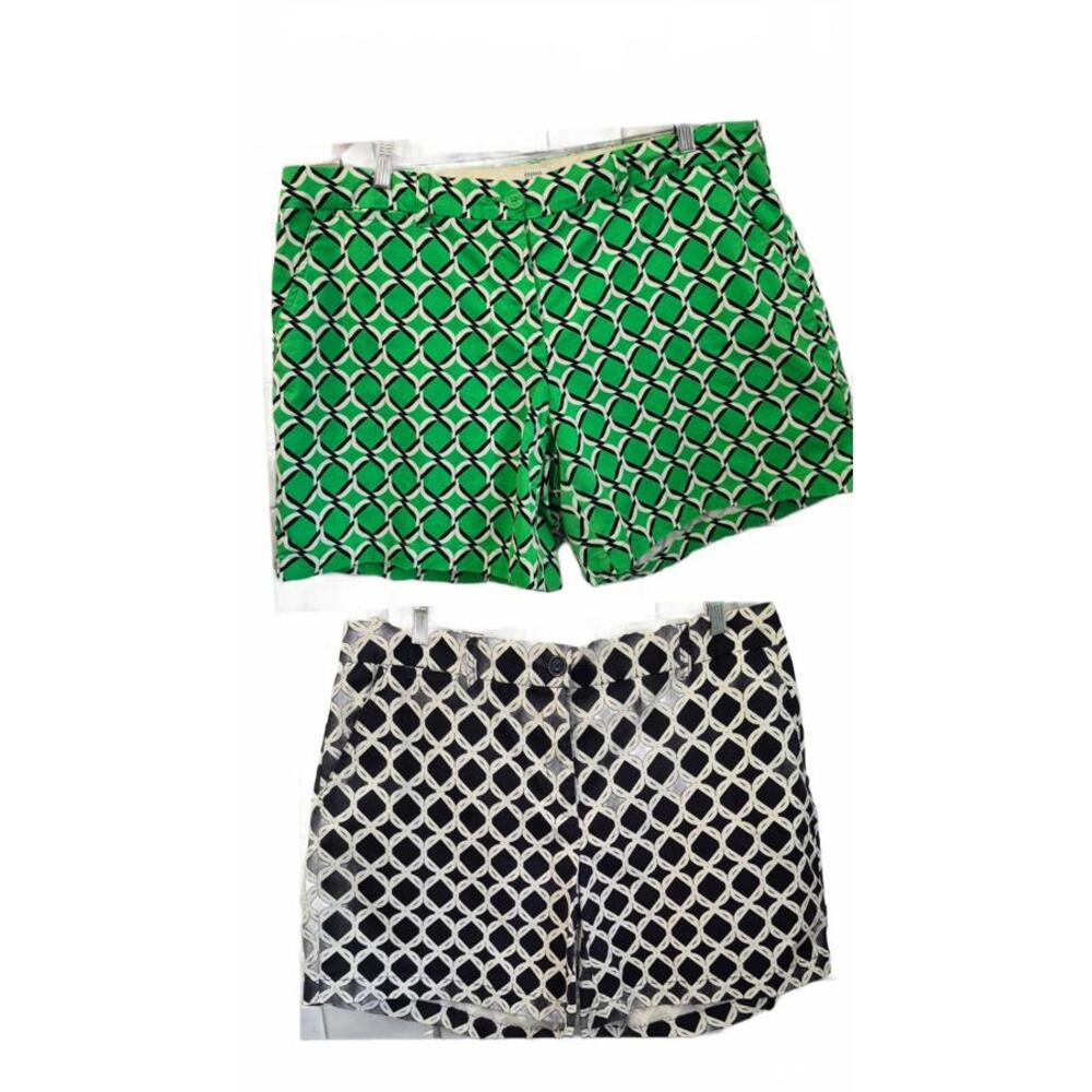 Crown & Ivy Ladies Lot Of 2 Geo Print Shorts Color(S) Black Green Pockets